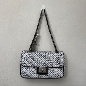 KARL LAGERFELD AGYNESS SHOULDER BAG  TURN LOCK WHITE/BLACK $248 NWT